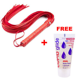 Sexy Set of Red Leather Whip and Cupid Glide Anal Lubricant reviews and discounts sex shop