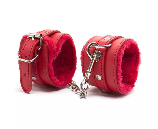 Leather handcuffs with fluff red reviews and discounts sex shop